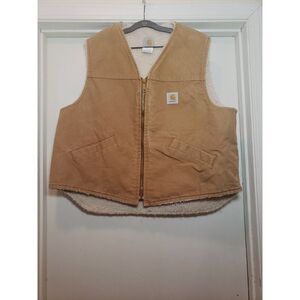 Men's Vintage Carhartt Sherpa Lined Vest Size 2XL Canvas Tan Duck